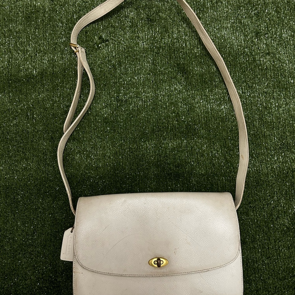 Cream Crossbody Bag with Gold Turn-Lock Closure